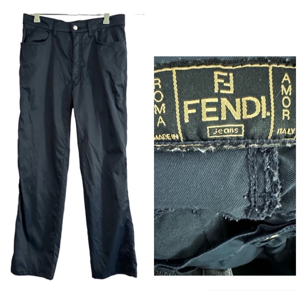 FENDI Italy Vintage Roma Amor Nylon/Polyamide/Lycra Charcoal Gray Pants - Small